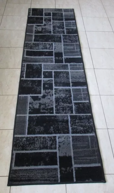 New Black/Grey Modern Floor Hall Hallway Runner Rug 60X230Cm