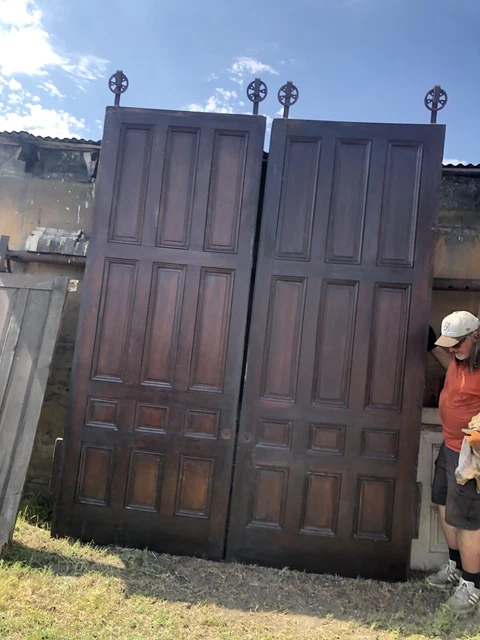 Giant Antique Pair Heavy Walnut Wood Eastlake Era Architectural Pocket Doors