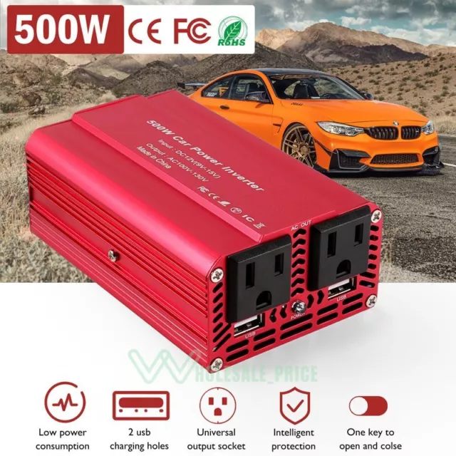 Convertidor de corriente 500W inversor para coches carro 12V a 110V CA DC NUEVO 3