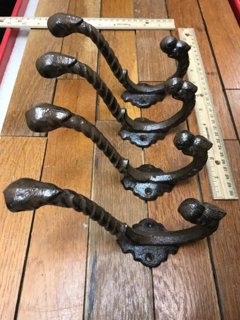 4 cast iron HOOKS Coat Hat Wall Barn Lodge hunting Garage Hanger Rack Towel Bath