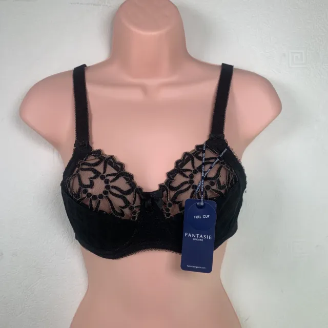 Fantasie Jacqueline Bra 30DD Black Side Support Full Cup Floral Lace Underwired