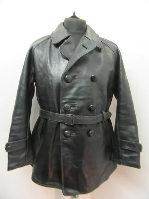 VINTAGE WW2 ITALIAN Police Officers Heavy Goat Leather Jacket Size M ...