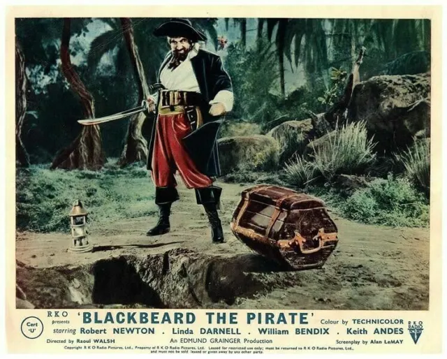 Blackbeard the Pirate Original Lobby Card Robert Newton Treasure Chest Sword