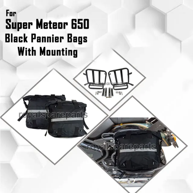 Compatible Para Real Enfield Super Meteor 650 Negro Lienzo Alforja Bolsas Con