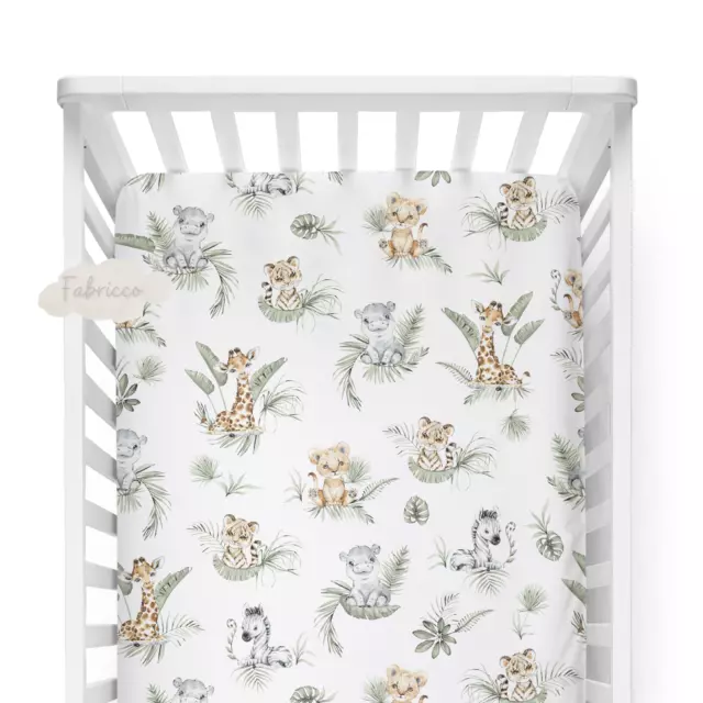 Safari Animals , Baby  Cot & Cot Bed Fitted Sheet 100% COTTON  Natural Nursery