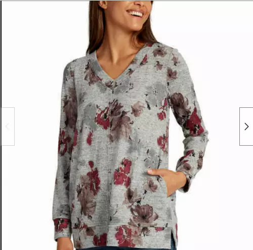 Ellen Tracy Women's Knit Tunic V-Neck W/Pocket Sweater(Romance Floral Medium)Nwt