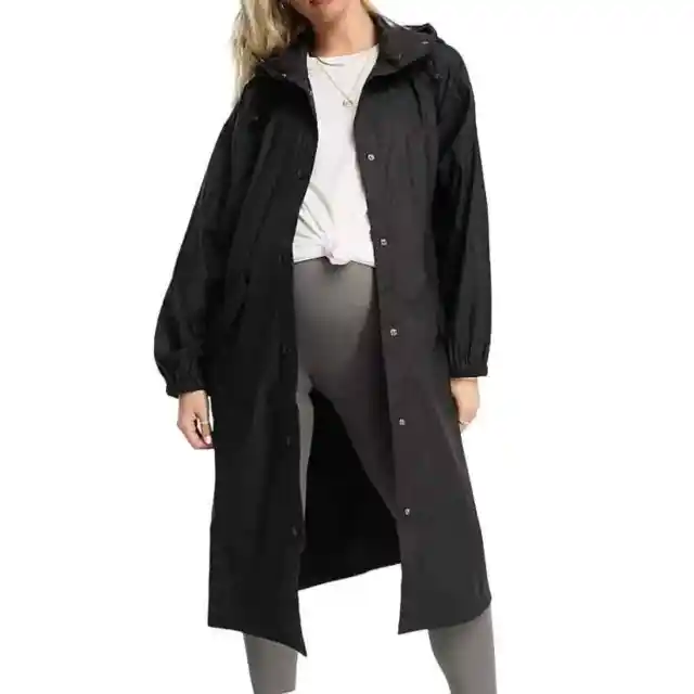 Abrigo de parka de lluvia engomado para maternidad ASOS Design en negro, talla 8