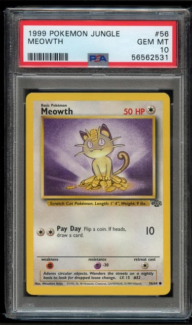 1999 Pokemon Card - Meowth - 56/64 - Jungle - PSA 10