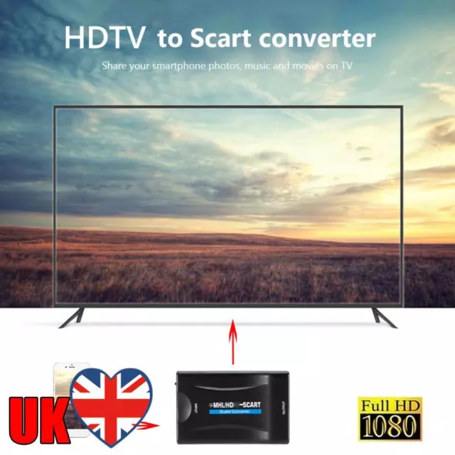 1080P HDMI to SCART Video Audio Upscale Converter Adapter for Smartphone HD TV