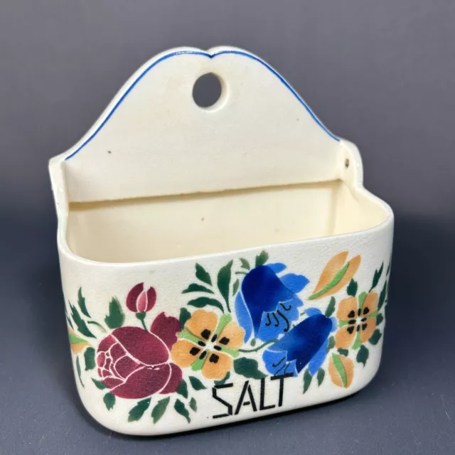 Vintage Ceramic Czech Salt Box with Bold Floral Design 6" X 6.5" X 4"