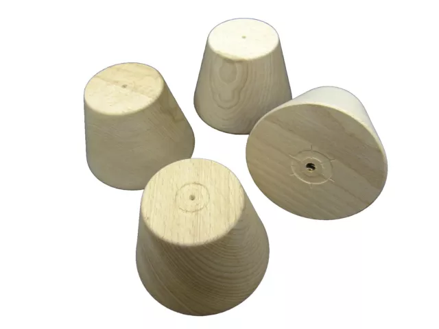 4 Strong Cone Wood Feet For Sofa Chairs Settee Wooden Furniture Legs Beech 7cm