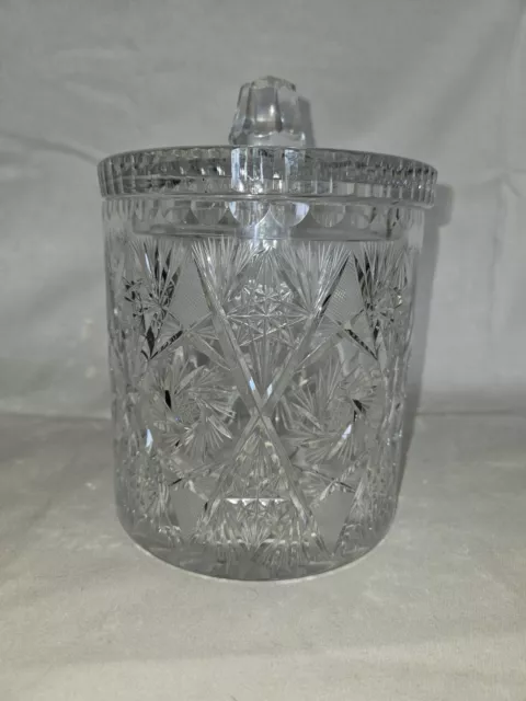 Vintage American Brilliant Cut Crystal Biscuit/Cookie Barrel Jar HEAVY 8 lbs