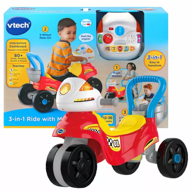 VTech 3-in-1 Ride with Me Motorrad interaktives Spielzeug mit Musik (12 Monate +)