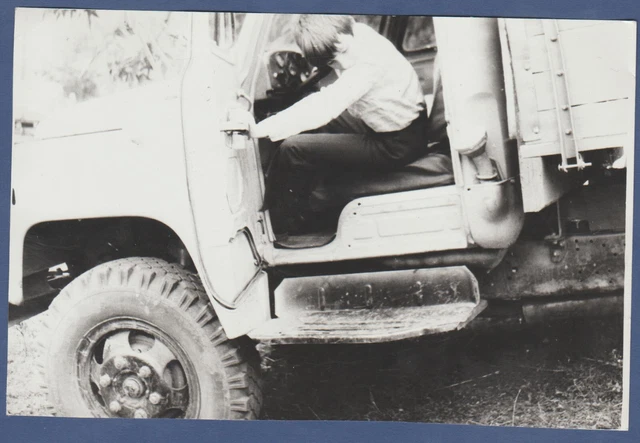Beautiful Boy sitting in a truck Soviet Vintage Photo USSR
