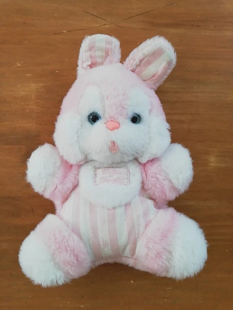 OL/ Doudou Peluche Tartine Et Chocolat Lapin Rose Rayé Blanc