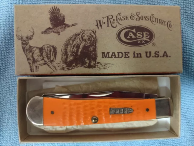 Case XX 2 BladeTrapper 6254 SS Orange Bone Scales Bullet Shield Knife - New