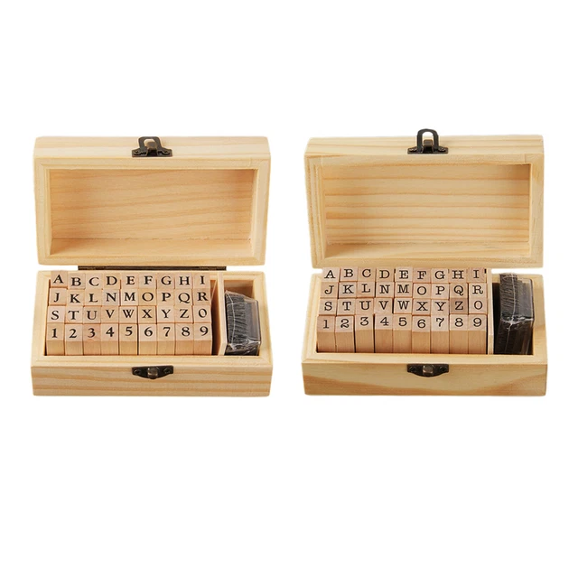 36 Stück Buchstaben Alphabet Nummer Holz Stempel Set Holzkiste DIY Kinder
