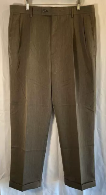 Louis Raphael Tailored Pleated Mens Gray/Tan Business Pants Size 36x30