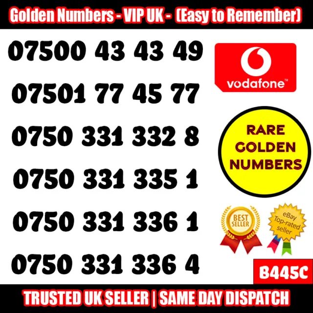 Golden Numbers VIP UK SIM - Easy to Remember Vodafone Numbers LOT - B445C
