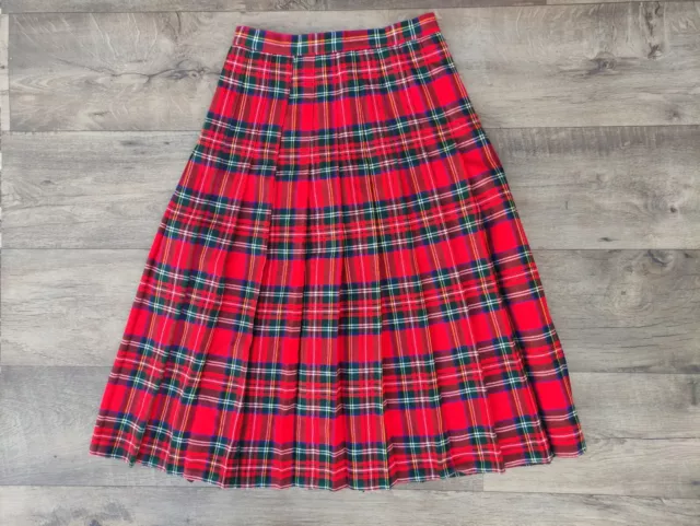 Vintage 80S Jupe Tartan Plissé Polyacrylique de Fantaisie Écossais Taille 36/38