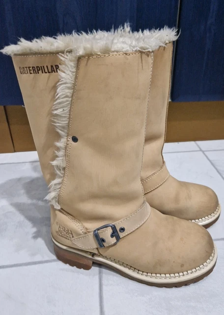 CAT CATERPILLAR SIZE 4 Mardy Mid Calf Fur Lined Tan Nubuck Suede
