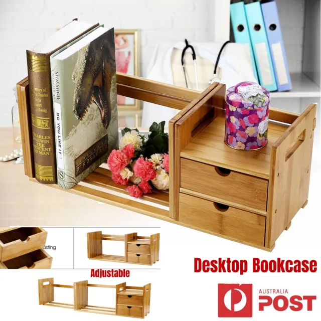 Wood Bookshelf Bookcase Desktop Storage Rack Office Table Desk Unit Organizer