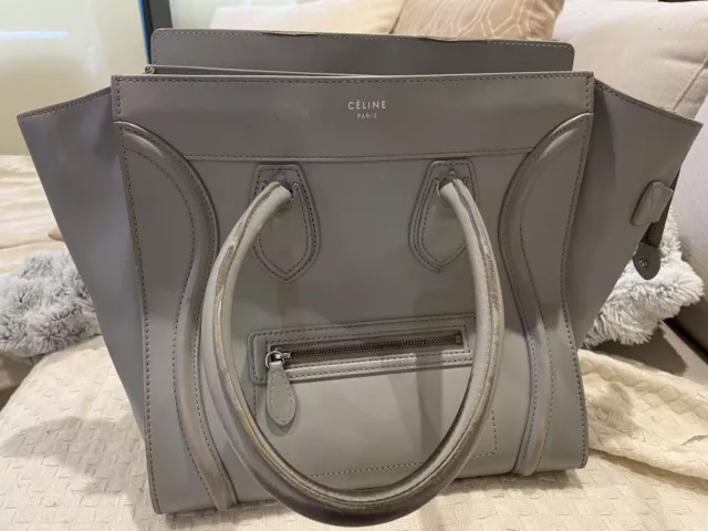 CELINE Luggage Tote Bag Leather Light Blue