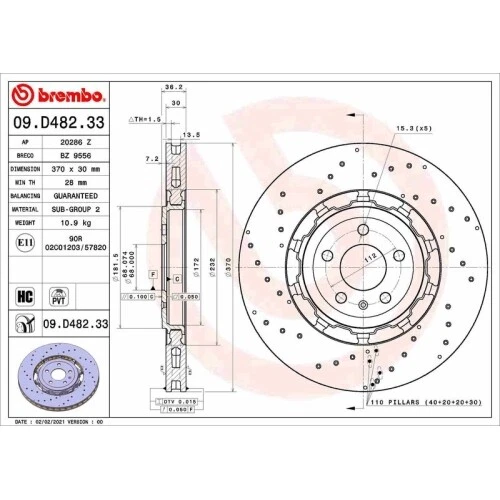 2 dischi freno Brembo 09.d482.33 prime line - Dual Cast adatti per Audi