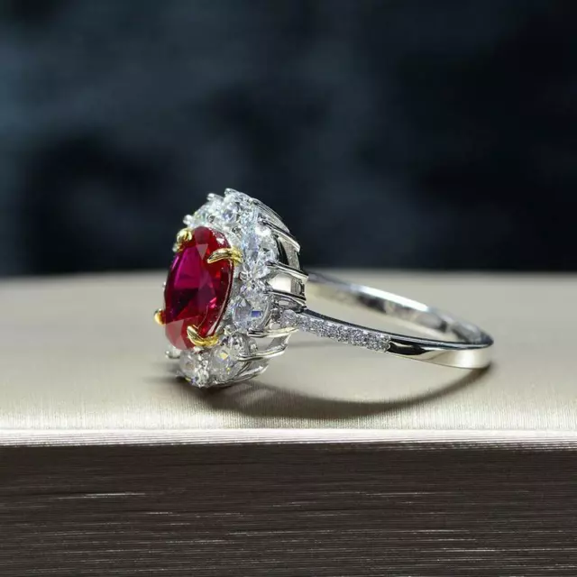 Amazing Oval Cut Red Ruby & Round Cut CZ 2.20 ct 935 Silver Women's Classic Ring 2