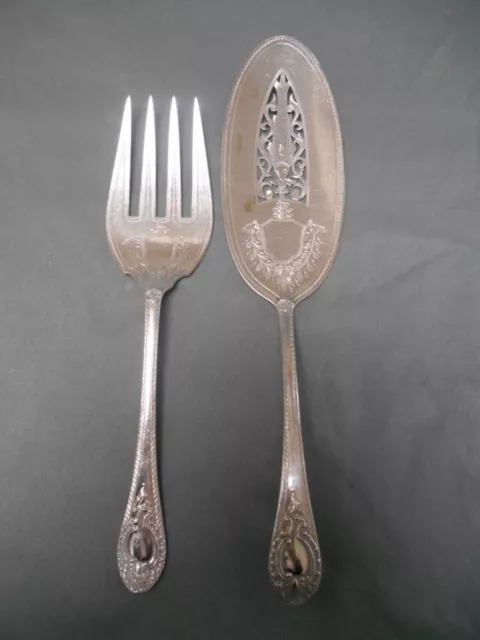 MARTIN, HALL & CO. Victorian Embossed Ornate Silver Plate Fish Serving Set
