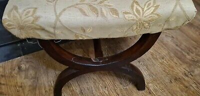 Antique Victorian Mahogany X-Frame Stool -Dressing Chair Window Seat Footstool 3
