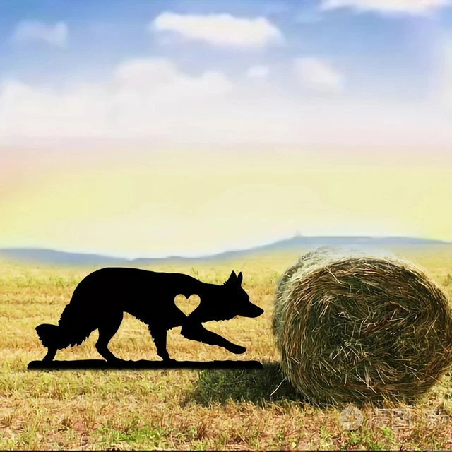 WOLF DOG GARDEN Stake Iron Art Silhouette Metal Yard Sign Courtyard Art