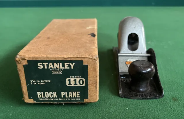 OLD! Vintage Stanley No. 110 Wood Block Plane W/Black Finish,Sharp Blade W/Box