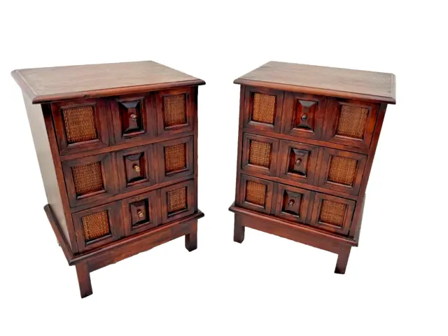 Vintage Pair Nightstands Bedside Side Tables 3 Drawer Storage Compartment Chest