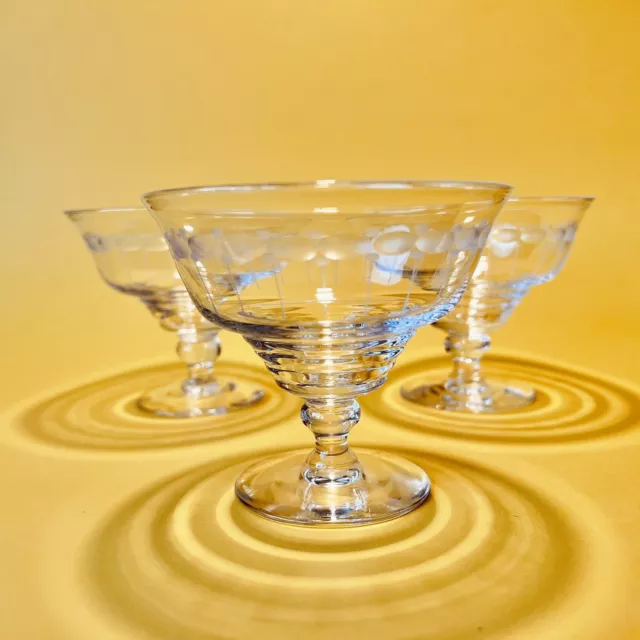 3 Stuart Crystal Compote Dessert Bowls. Vintage England. Early Century.