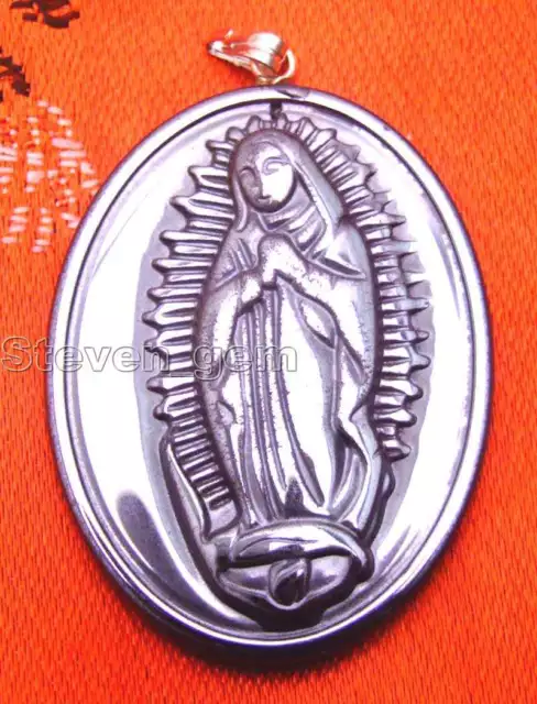 SALE Big 30*40mm Oval Black Mexican Catholic Virgin Mary  Hematite Pendant-n5734