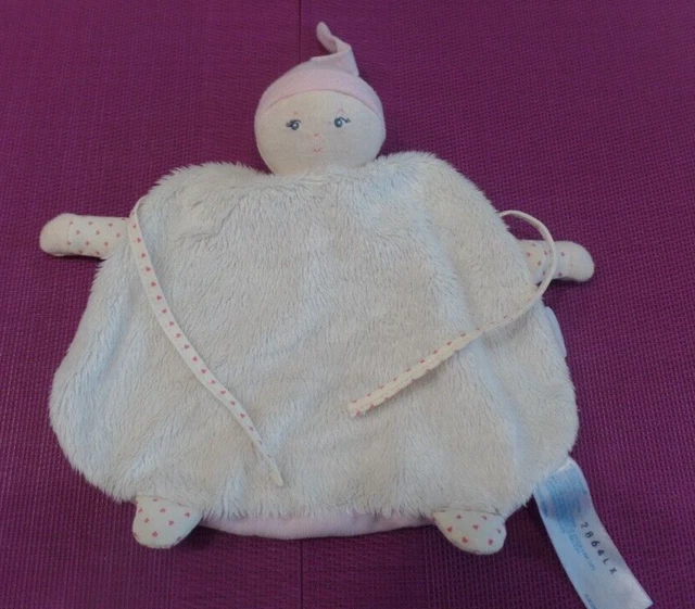T1G / doudou plat poupée lutin blanc coeurs rose COROLLE