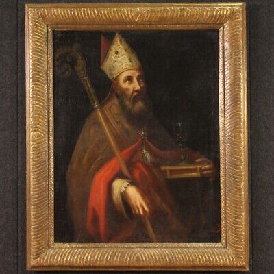 Obispo pintura antigua oleo sobre lienzo arte religioso retrato siglo XVII