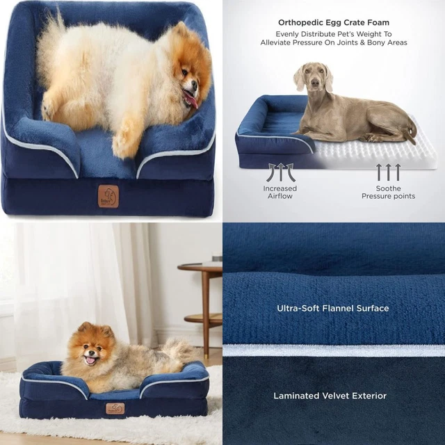 Bedsure Small Orthopedic Dog Bed, Bolster S(24x18x6&#xFF09;, Navy Blue