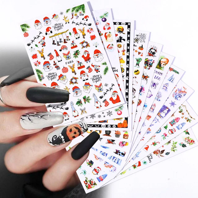 Ongle Décalque 3D Autocollant Joyeux Noël Slider Élan Arbres Manucu ,