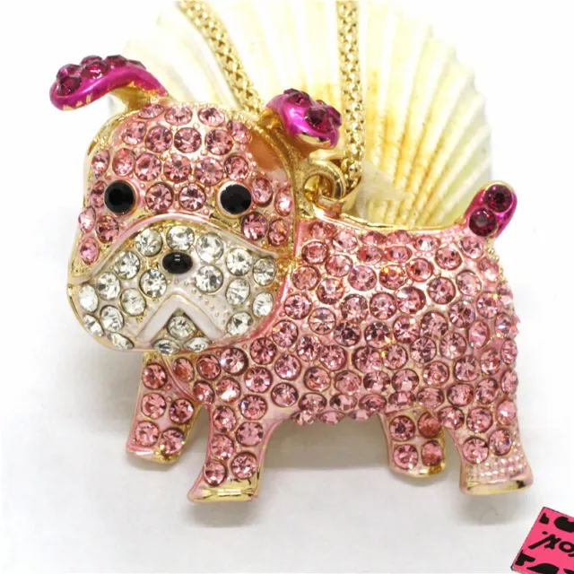 New Lady Pink Cute Crystal Bling Puppy Dog Sweater Fashion Women Chain Necklace