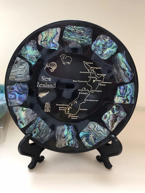 Piatto e supporto souvenir con guscio Paua dalla Nuova Zelanda in scatola 14 cm