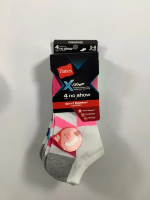 Women's Hanes Multicolor X-Temp No Show Socks Size 5-9/4 pairs NEW!