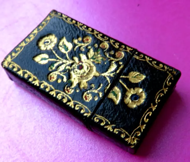 Antique  Beautiful Great Condition Gold Tooled Leather Needle Box.