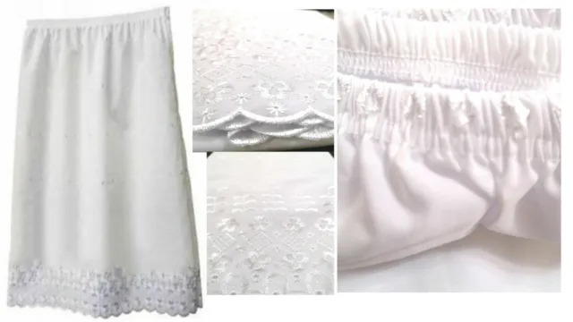 Ladies Poly Cotton White Double Embroidered Underskirt Half Slip 27"Length 10-28