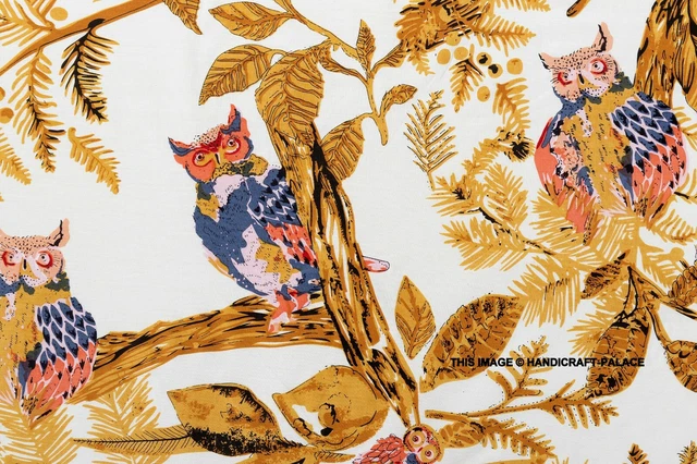 Indien Chouette Imprimé Couture Matériel Artisanat Doré Oiseau Coton 4.6m