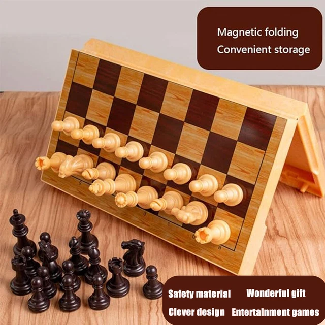 3 IN 1 Large Folding Wooden Chess Set Board Game Checkers Backgammon ...