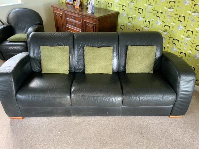 Back Leather Art Deco style sofa and chairs