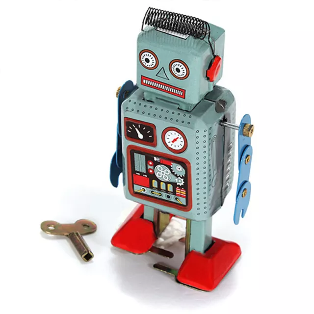 Vintage Mechanical Clockwork Wind Up Metal Walking Radar Robot Tin Toy Kids sh