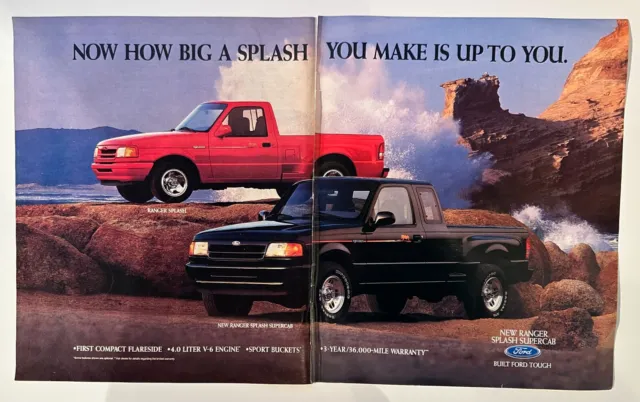 1993 Ford Ranger Supercab Splash Pick Up Photo Vintage Magazine Print Ad